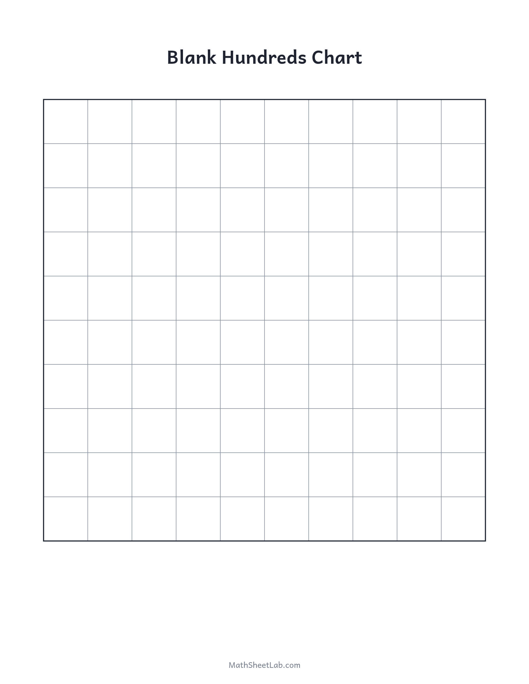 Blank hundreds chart — free printable PDF preview