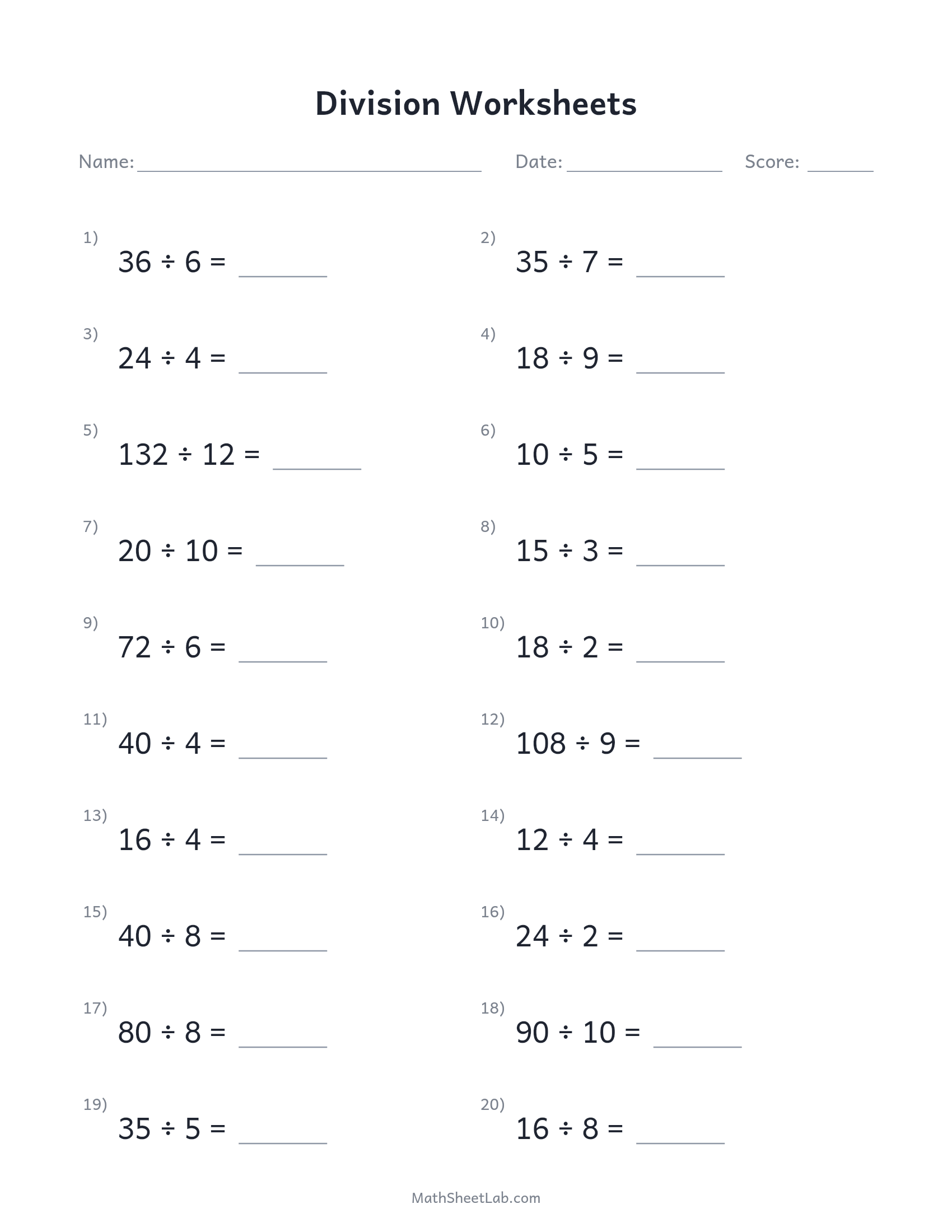 Division worksheets — free printable PDF preview